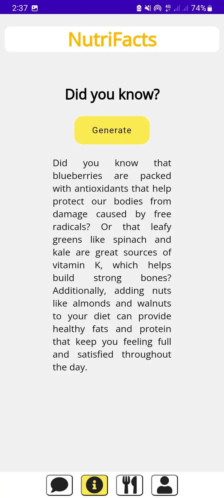 HoneyCare nutrition facts screen